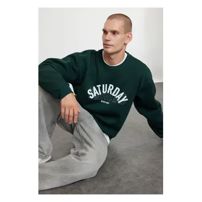 Trendyol Emerald Green Oversize/Wide Cut Text Printed Sweatshirt