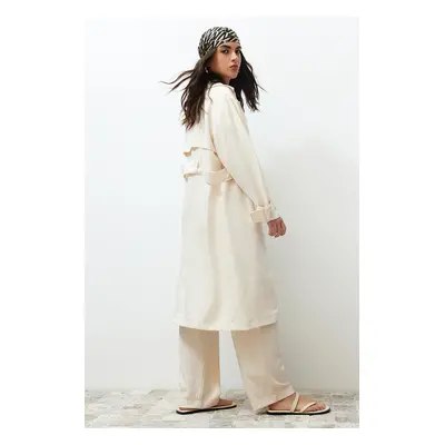 Trendyol Stone Trench Detailed Kimono Trousers Woven Bottom and Top Set