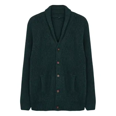 Trendyol Emerald Green Regular Wool Shawl Collar Flecked Knitwear Cardigan