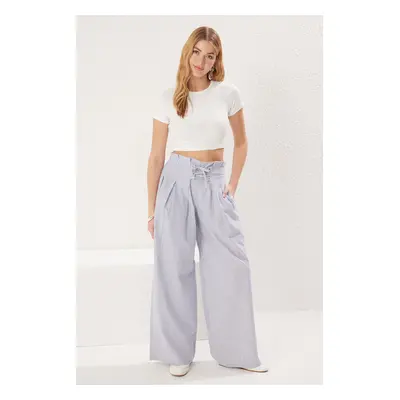 Trendyol Multicolored Striped Linen Look Wide Leg/Wide Leg Woven Trousers