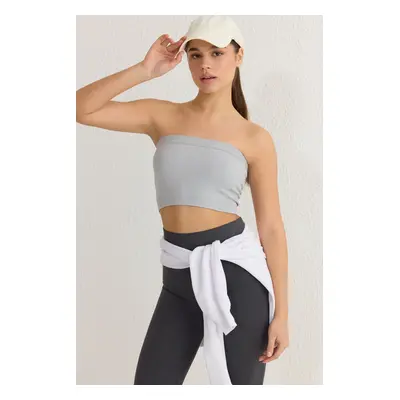 Trendyol Grey Melange Seamless Light Support/Shaping Strapless Knitted Sports Bra