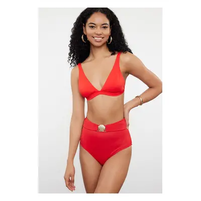 Trendyol Red Belt Premium Accessory High Waist Regular Bikini Bottom