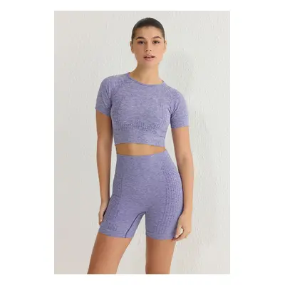 Trendyol Lilac Crop Seamless/Seamless Crew Neck Knitted Sports Top/Blouse