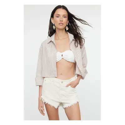 Trendyol Beige Striped Crop Woven Backless Linen Look Shirt