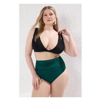 Trendyol Curve Green High Waist Corset Gathered Detail Plus Size Bikini Bottom