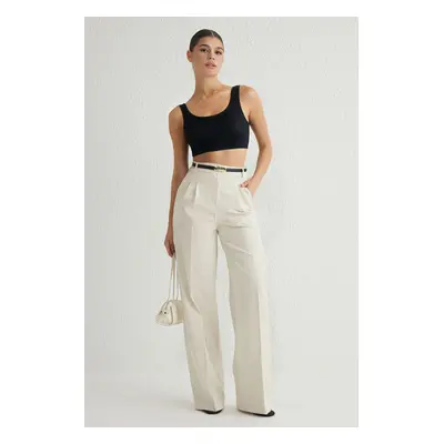 Trendyol Stone Pleated Wide Leg/Wide Leg Woven Trousers