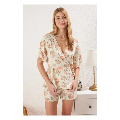 Trendyol Multicolored Floral Tie Detail Viscose Woven Pajama Set