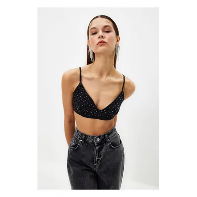 Trendyol Black Crop Shiny Stone Woven Bustier