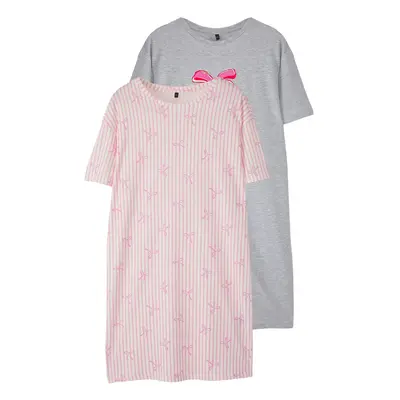 Trendyol Curve Grey-Pink Bow/Ribbon Patterned 2-Pack Knitted Nightgown