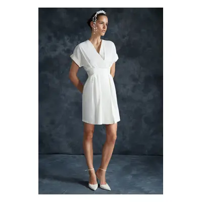 Trendyol White Double Breasted Neckline A-Line Mini Woven Dress