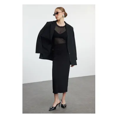 Trendyol Black Gathered Drape Detailed Maxi Wrapped Flexible Skirt