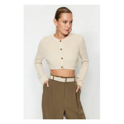 Trendyol Beige Super Crop pletený svetr