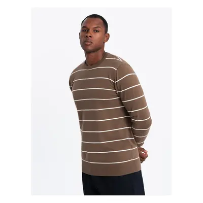 Ombre Men's casual sweater with horizontal stripes - brown