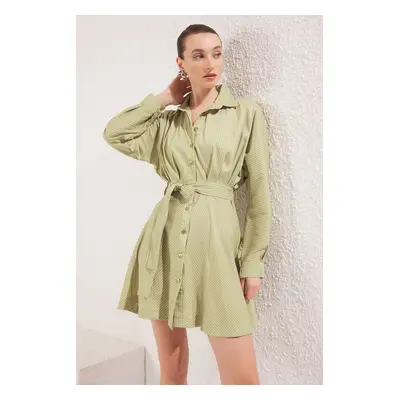 Trendyol Oil Green Striped Mini Woven Dress