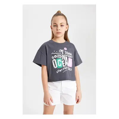 DEFACTO Girls Boxy Fit Crew Neck Printed Short Sleeve T-Shirt