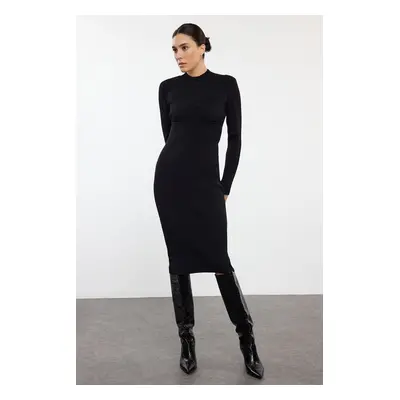 Trendyol Black Midi Knitwear Corset Detail Soft Texture Dress