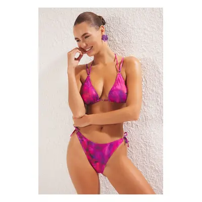 Trendyol Purple-Multicolor Abstract Triangle Low Waist Bikini Set with Accessories