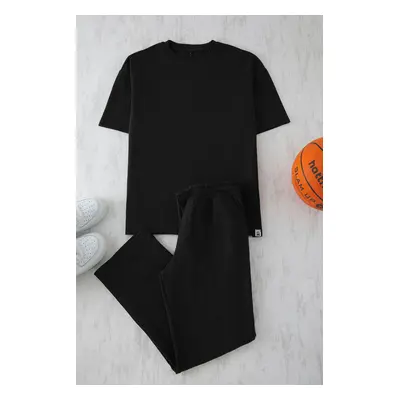 Trendyol Black Oversize/Wide Cut Textured Tracksuit