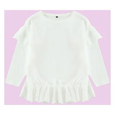 Trendyol Ecru Girl's Ruffle Detailed Crew Neck Cotton Knitted T-Shirt