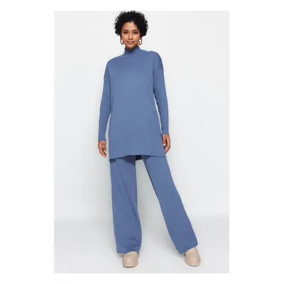 Trendyol Indigo Slit Wide Leg Tricot Top-Top Set