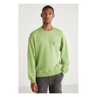 GRIMELANGE Casper Men's Zipper Pocket Round Neck Green Sweatshir