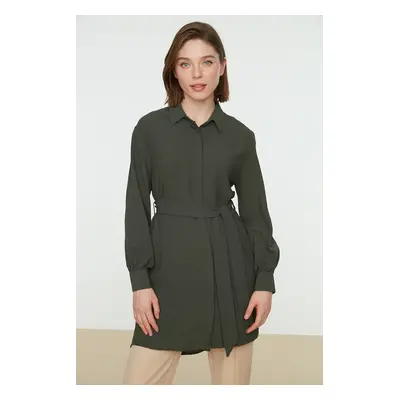 Trendyol Green Belted Hidden Pat Woven Shirt