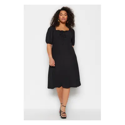 Trendyol Curve Black Sweetheart Neckline Bow A-Line Knitted Plus Size Dress