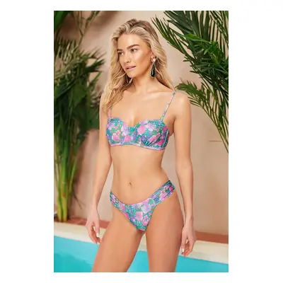 Trendyol Floral Pattern Strapless Gathered Bikini Top