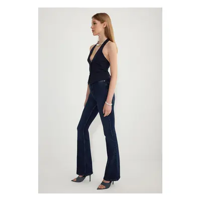 Trendyol Dark Blue High Waist Flare Jeans