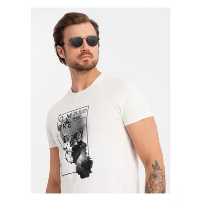 Ombre Men's cotton t-shirt with skull - white