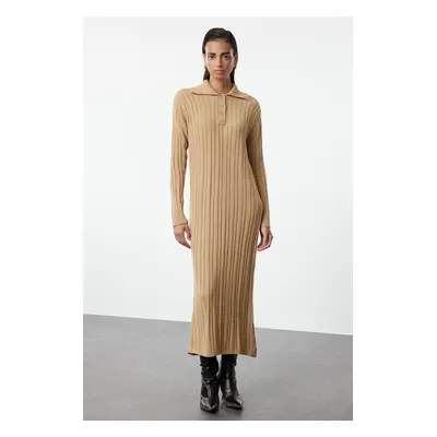 Trendyol Camel Hair Braided Polo Neck Knitwear Dress