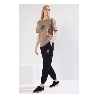 Trendyol Mink Slogan Printed Knitted T-shirt Trousers Upper-Lower Team