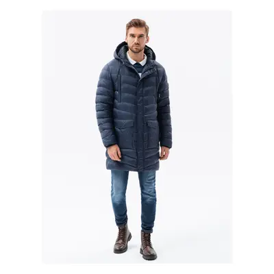 Ombre Men's winter parka quilted jacket - navy blue