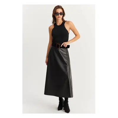 Cool & Sexy Women's Black Faux Leather Bell Skirt