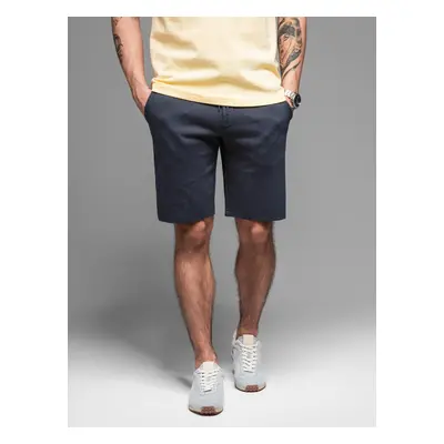 Ombre Casual men's SLIM FIT jacquard knit shorts - navy blue