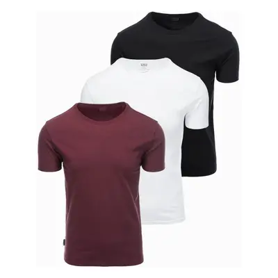 Ombre BASIC men's cotton t-shirt set with round neckline - black/white/maroon