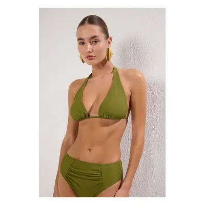 Trendyol Khaki Triangle Tie Bikini Top