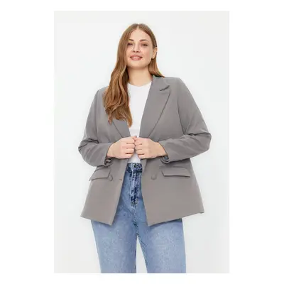 Trendyol Curve Gray Double Closure Woven Blazer Jacket