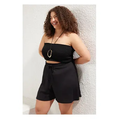 Trendyol Curve Black Elastic Waist Plus Size Knitted Shorts