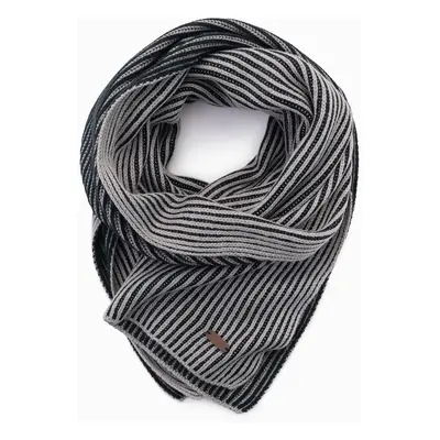 Ombre Men's knitted scarf with two-tone stripes - grey and black