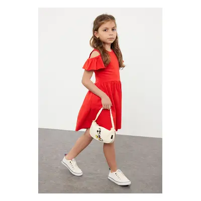 Trendyol Red Girl's Shoulder Cut Out Short Sleeve Knitted Dress