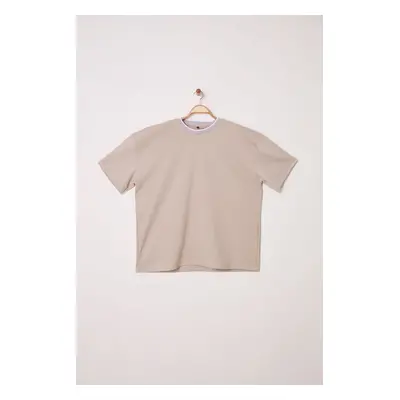 Trendyol Big Size Stone Oversize/Wide Cut Knit Banded Textured Pique T-Shirt