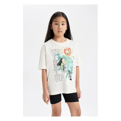 DEFACTO Girls Disney Mulan Oversize Wide Pattern Crew Neck Short Sleeve T-Shirt