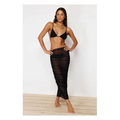 Trendyol Black Bodycon Maxi Knitted Draped Mesh Beach Skirt