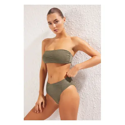 Trendyol Khaki Strapless Glittery High Waist Bikini Set