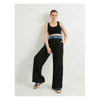 Koton Contrast Double Waist Baggy Fabric Trousers Straight Leg Pocket