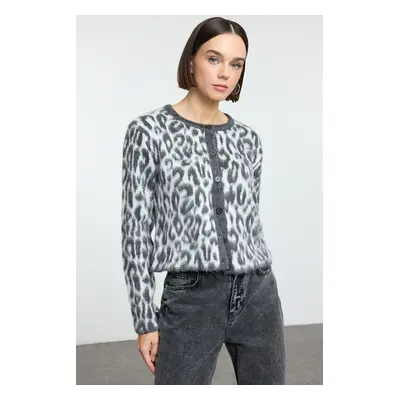 Trendyol Anthracite Leopard Patterned Knitwear Cardigan