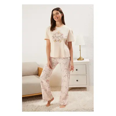 Trendyol Pink Animal Jersey Knitted Pajama Set