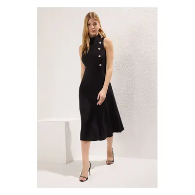 Trendyol Black Plain Skirt Opening at Waist Midi Woven Dress