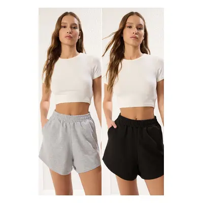 Trendyol Grey Melange- Black 2-Pack Short Knitted Shorts & Bermuda